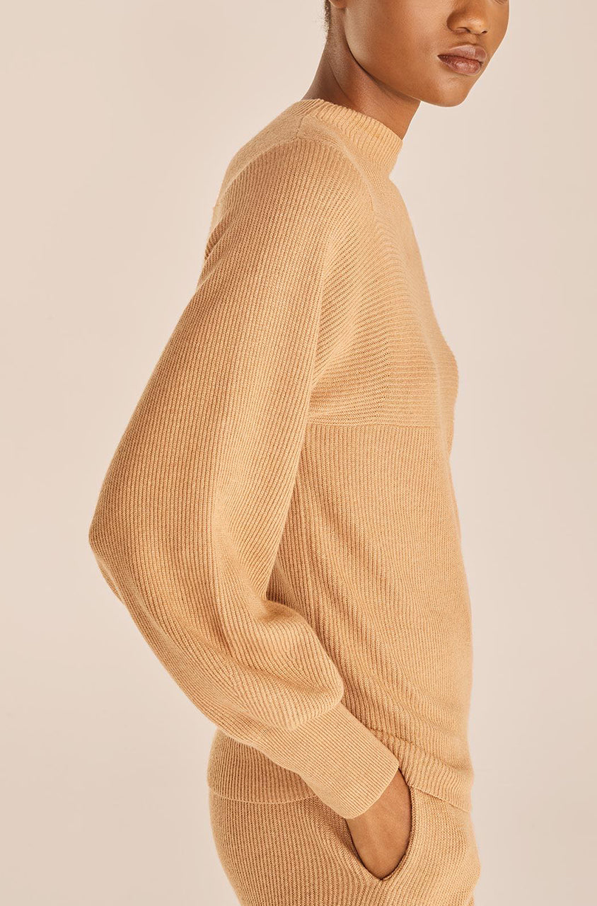 Honey Loose Long-Sleeve Sweater Rib Mock Neck in Honey by Rebecca Taylor