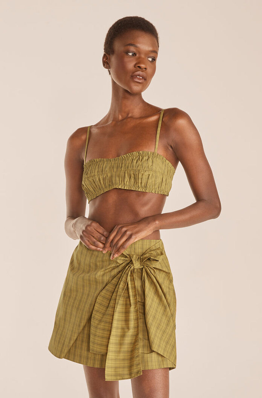 Ruched Bra in Mini Plaid Olive Combo by Rebecca Taylor