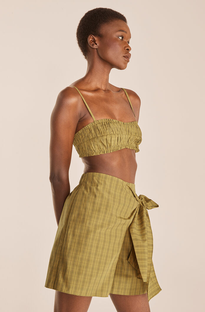 Ruched Bra in Mini Plaid Olive Combo by Rebecca Taylor