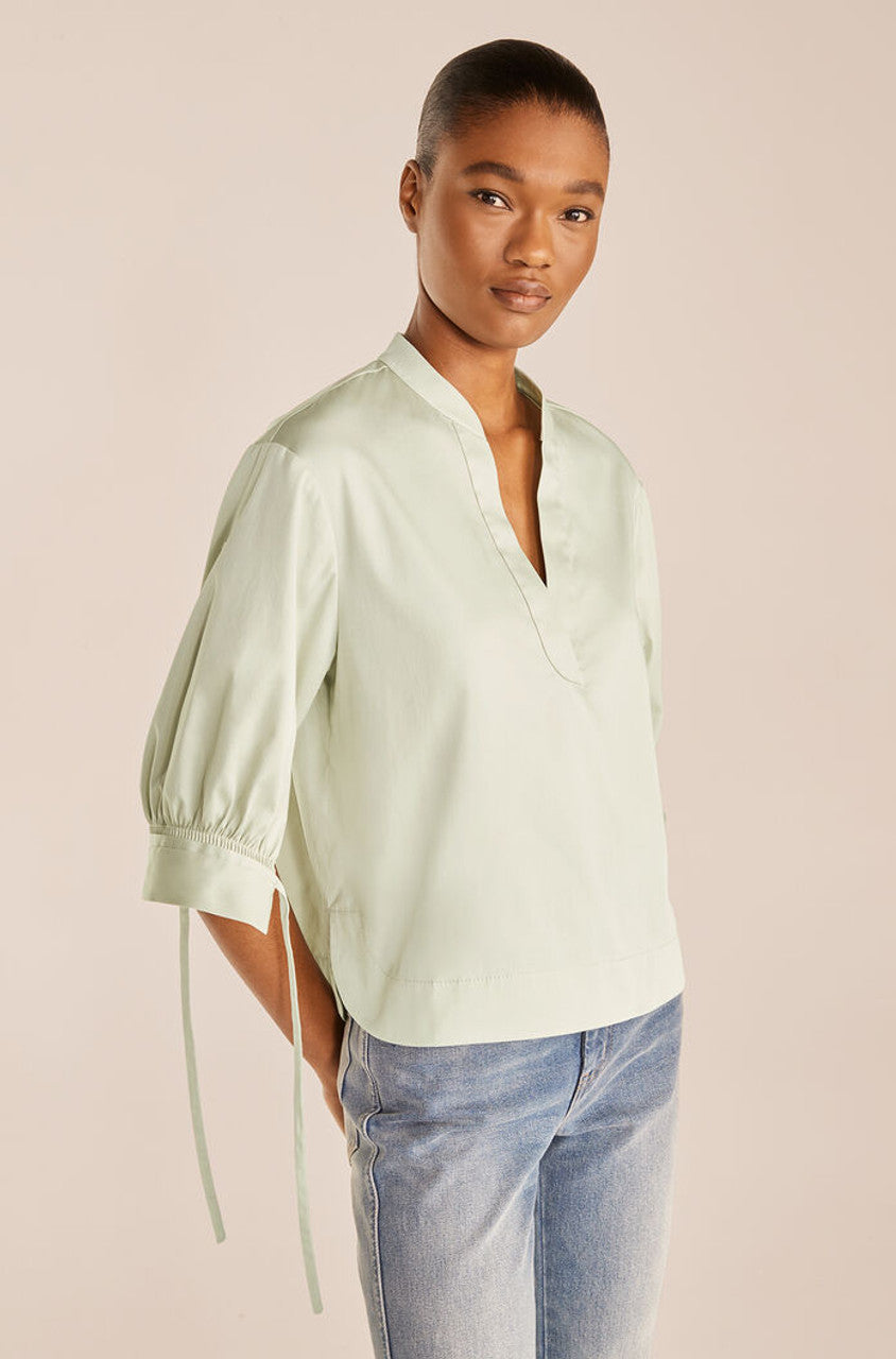 Short Sleeve Popover Blouse in Aloe by Rebecca Taylor