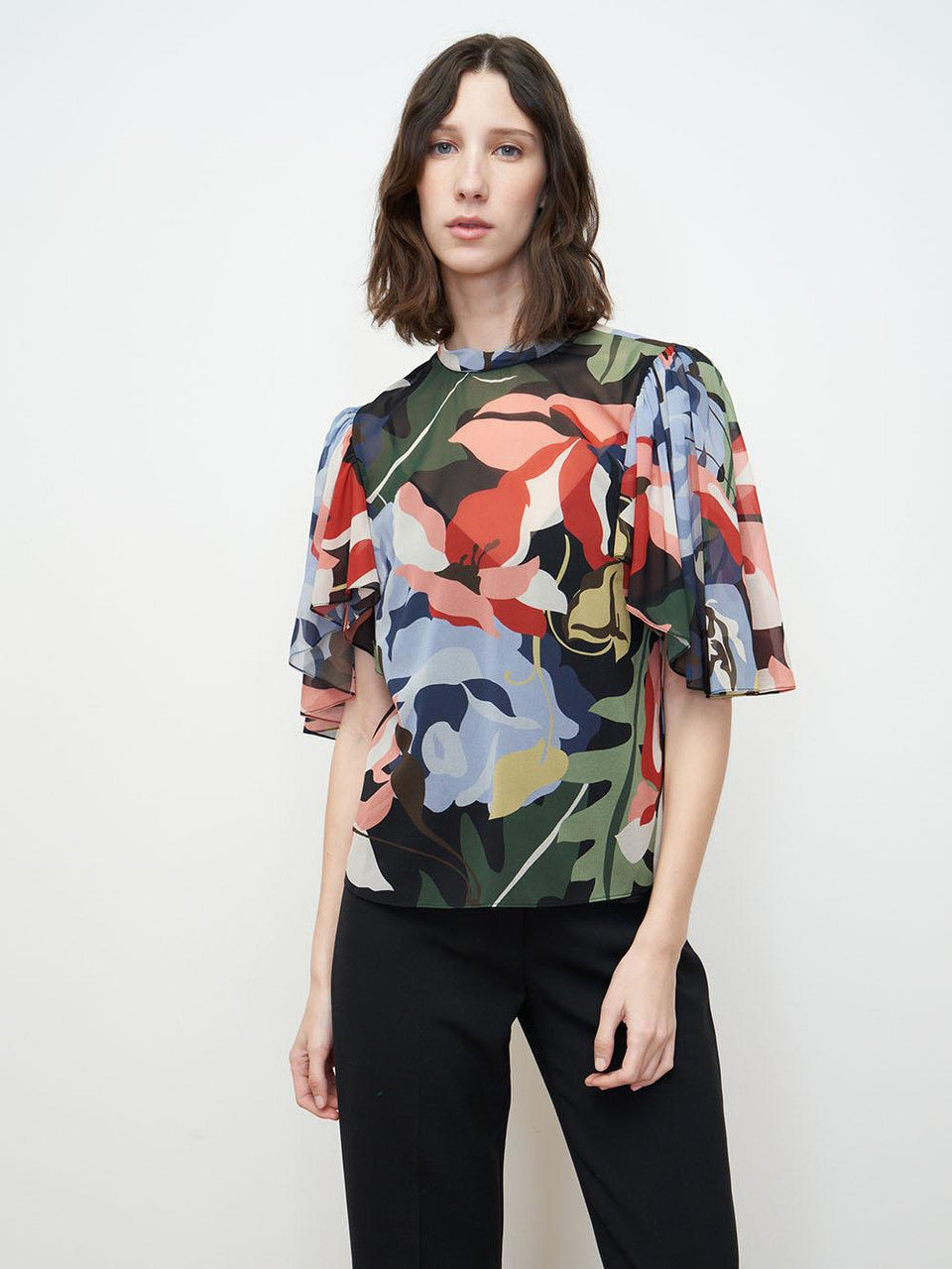 Botanical Garden Mock Neck Blouse in Botanical Garden Black Combo by Rebecca Taylor