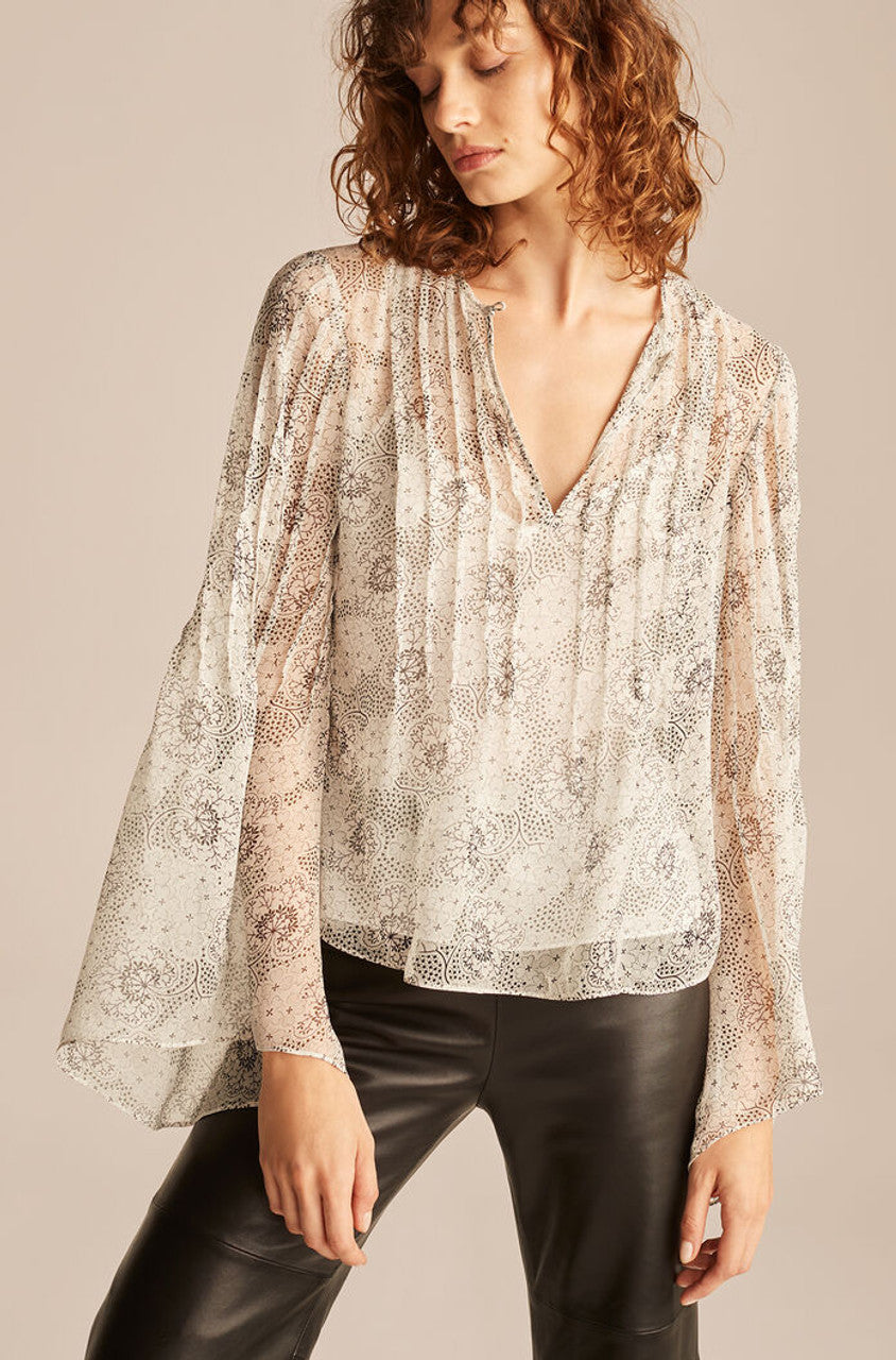 Long Sleeve Pintuck Top in Ivory Combo by Rebecca Taylor