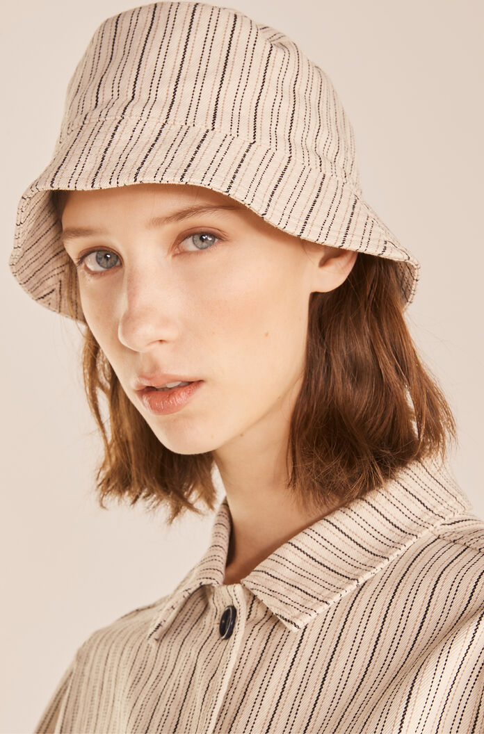Striped Hat in Yarn Dye Stripe Ivory Combo by Rebecca Taylor