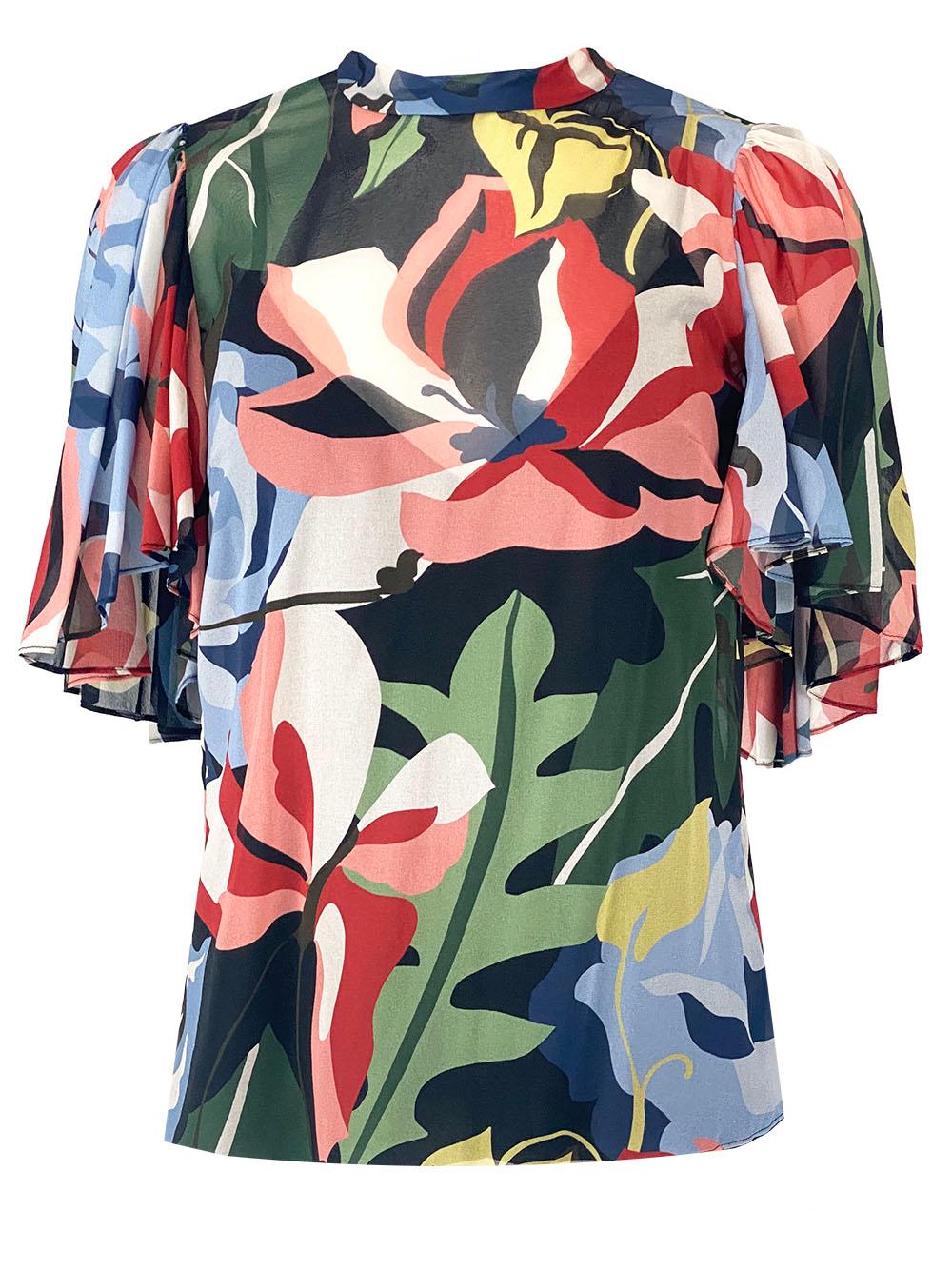 Botanical Garden Mock Neck Blouse in Botanical Garden Black Combo by Rebecca Taylor