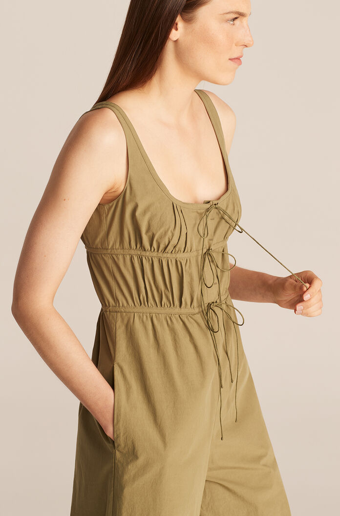 Full-Length Poplin Romper in Dark Olive by Rebecca Taylor