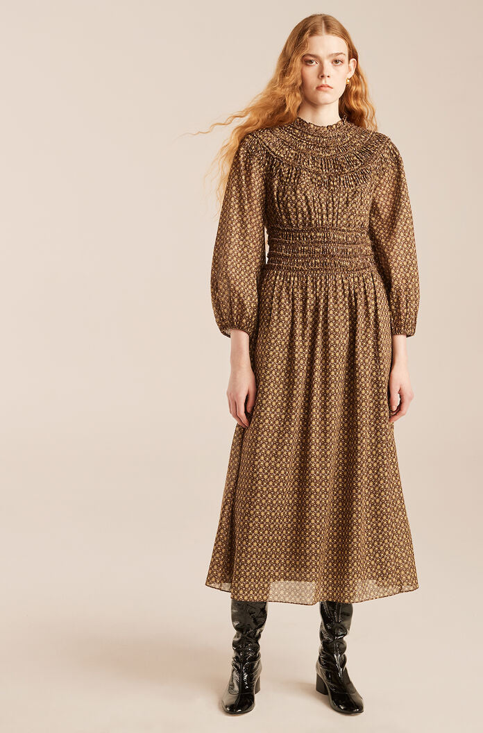 Ruched Neck Dress in Washed Black Combo by Rebecca Taylor