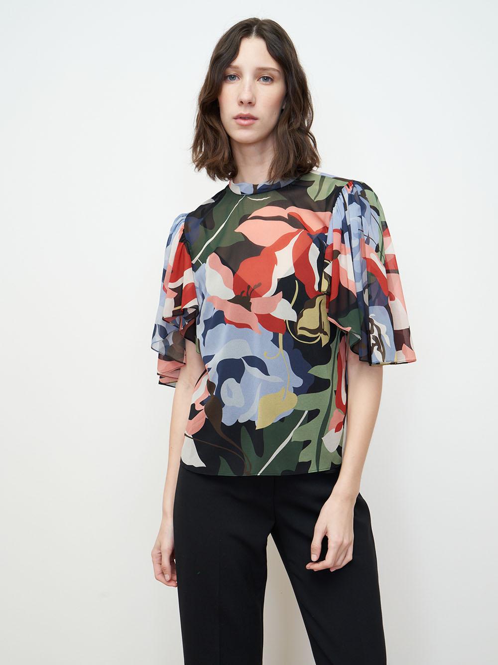Botanical Garden Mock Neck Blouse in Botanical Garden Black Combo by Rebecca Taylor