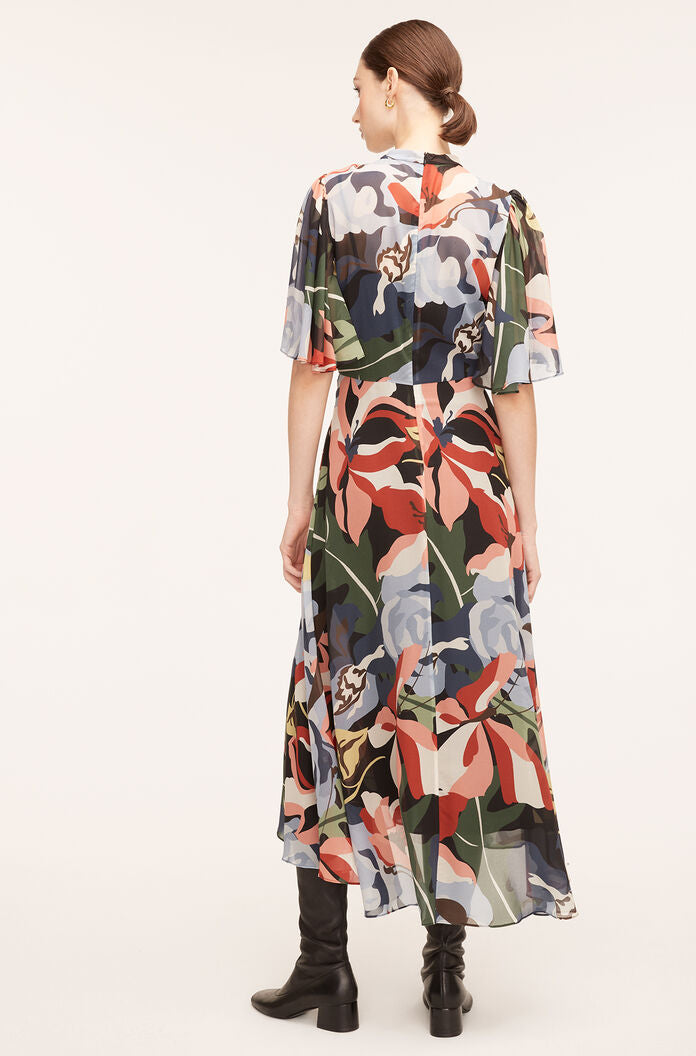 Botanical Garden Silk Flutter Sleeve Dress