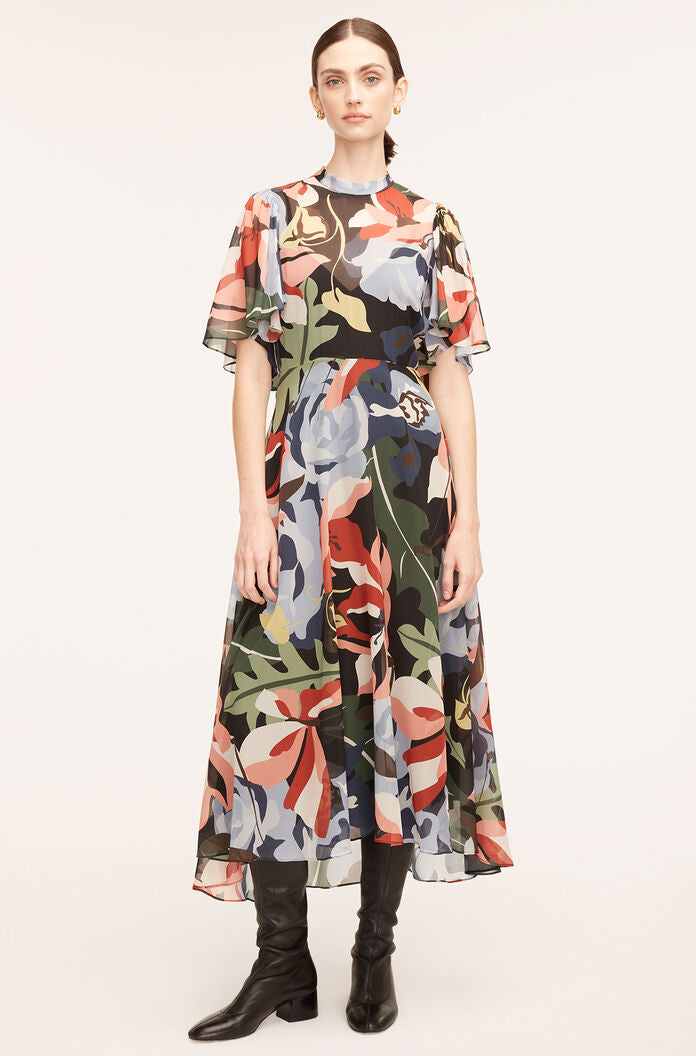 Botanical Garden Silk Flutter Sleeve Dress