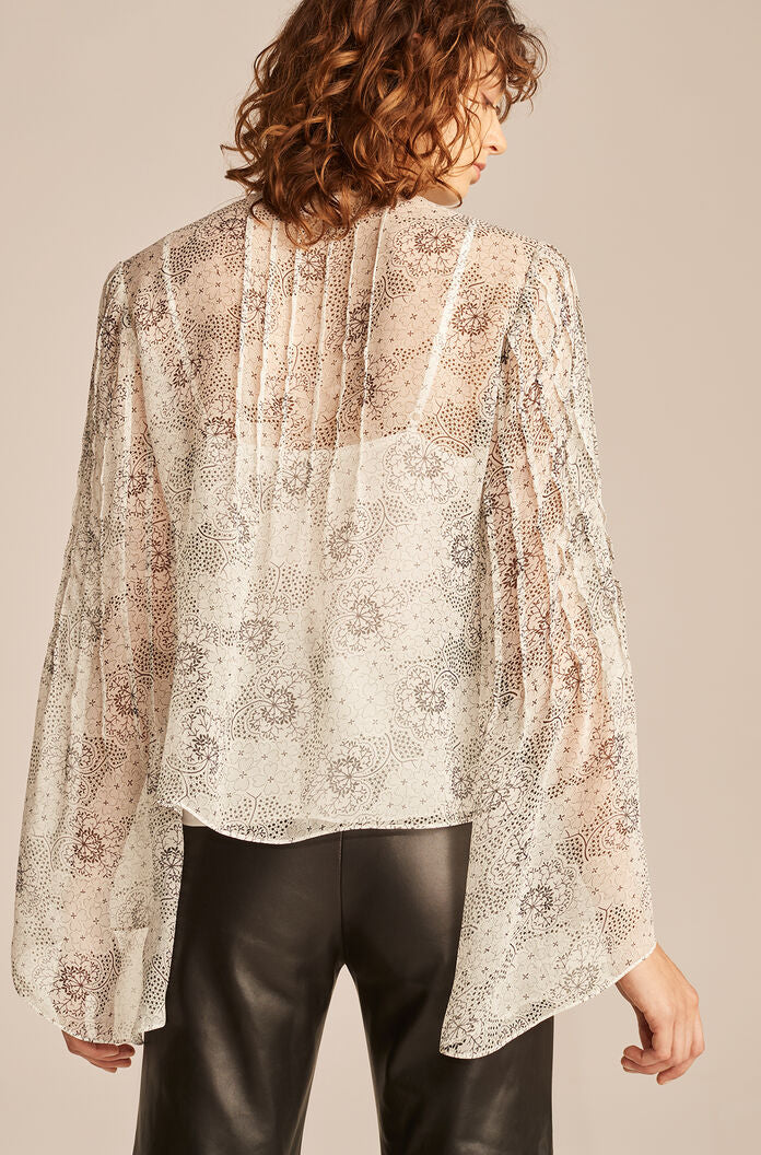Long Sleeve Pintuck Top in Ivory Combo by Rebecca Taylor