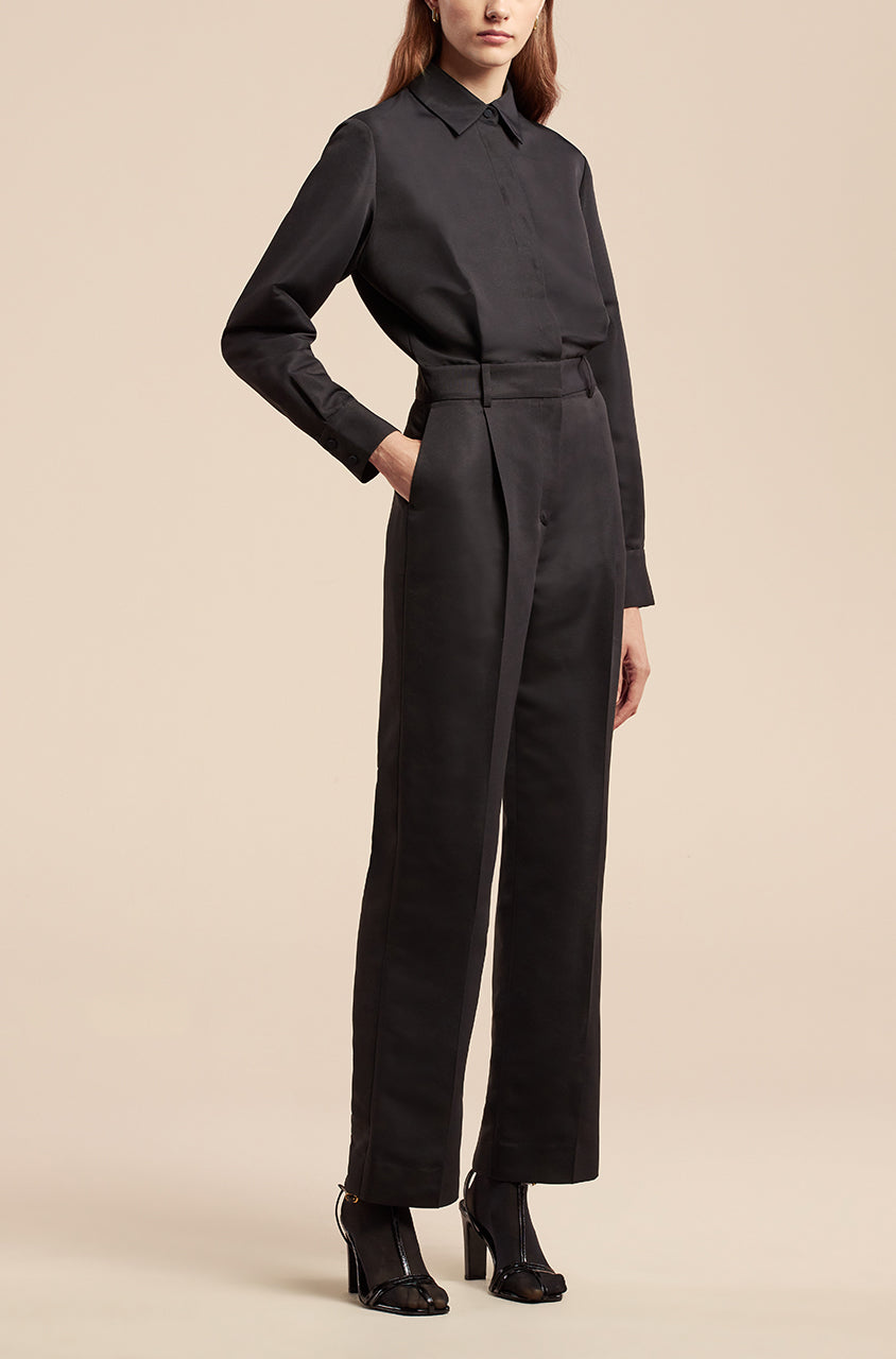 Black Pleated Sleeve Jumpsuit Faille Jumpsuit in Black by Rebecca Taylor