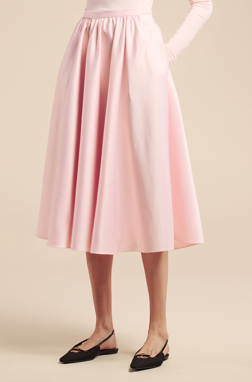 Sateen Midi Skirt in Icy Pink by Rebecca Taylor