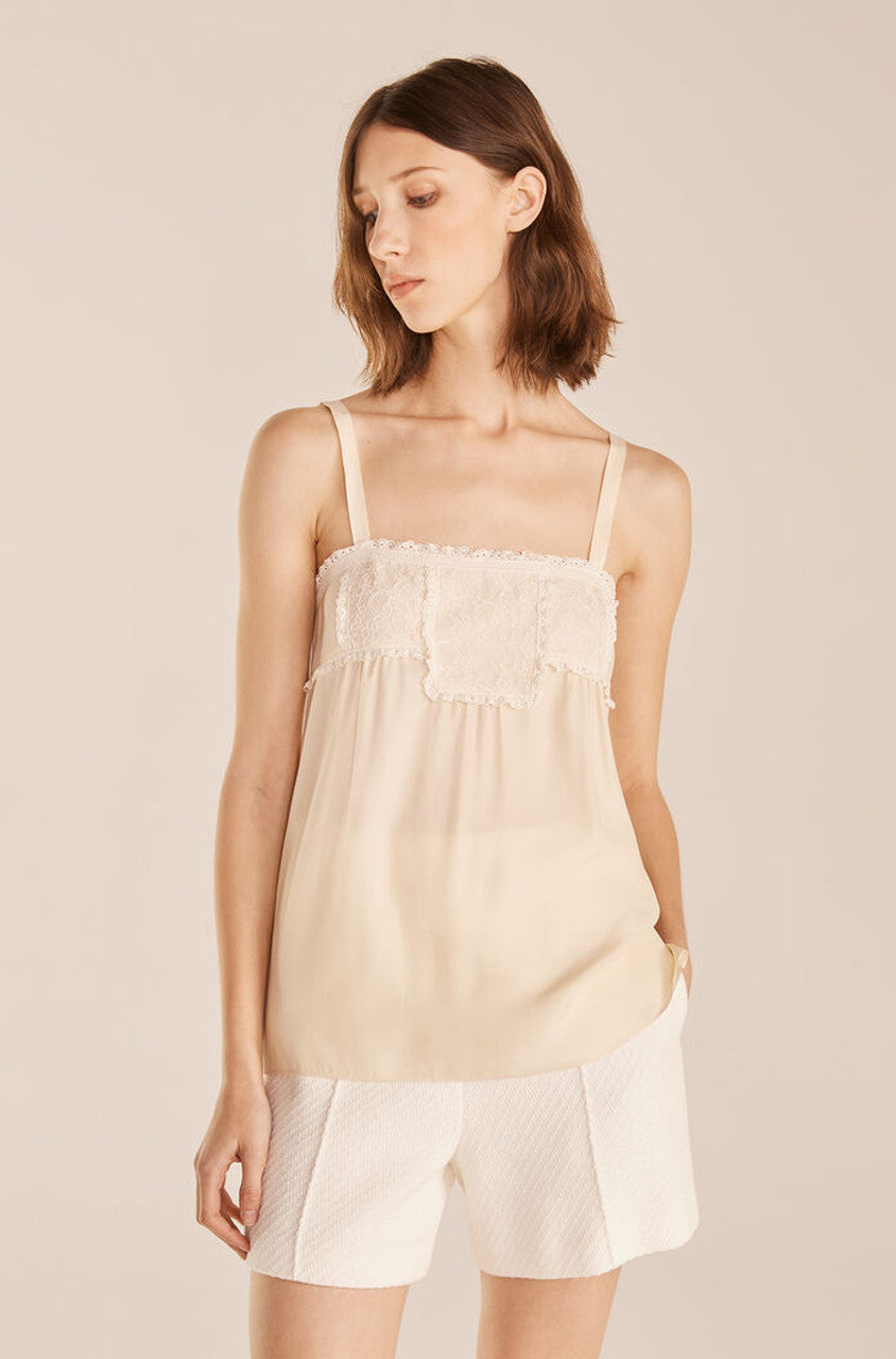 Lace Patch Camisole in Tapioca by Rebecca Taylor