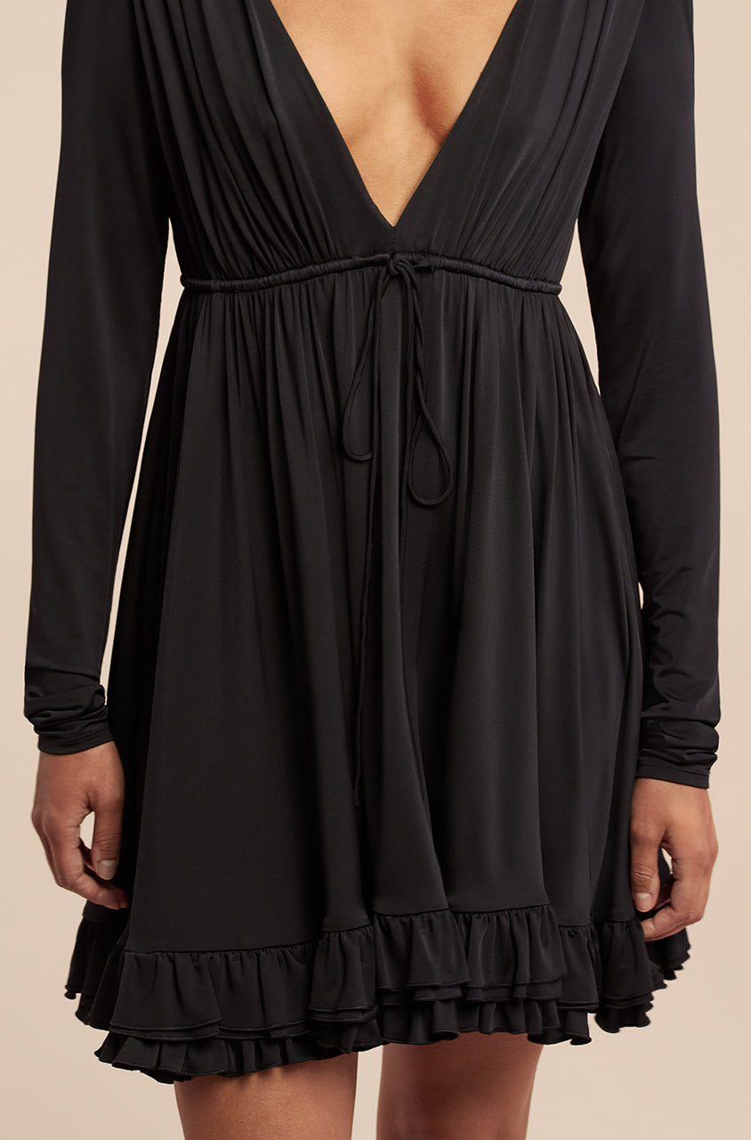 Babydoll Long Sleeve Dress in Black by Rebecca Taylor