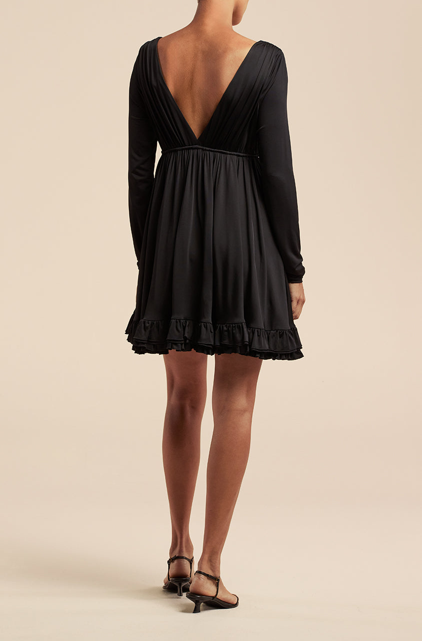 Babydoll Long Sleeve Dress in Black by Rebecca Taylor