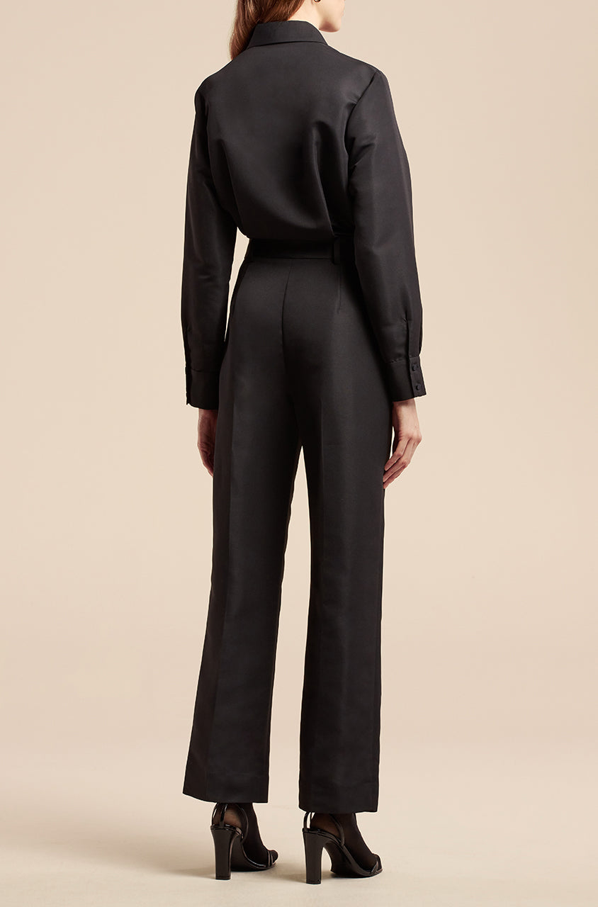 Black Pleated Sleeve Jumpsuit Faille Jumpsuit in Black by Rebecca Taylor
