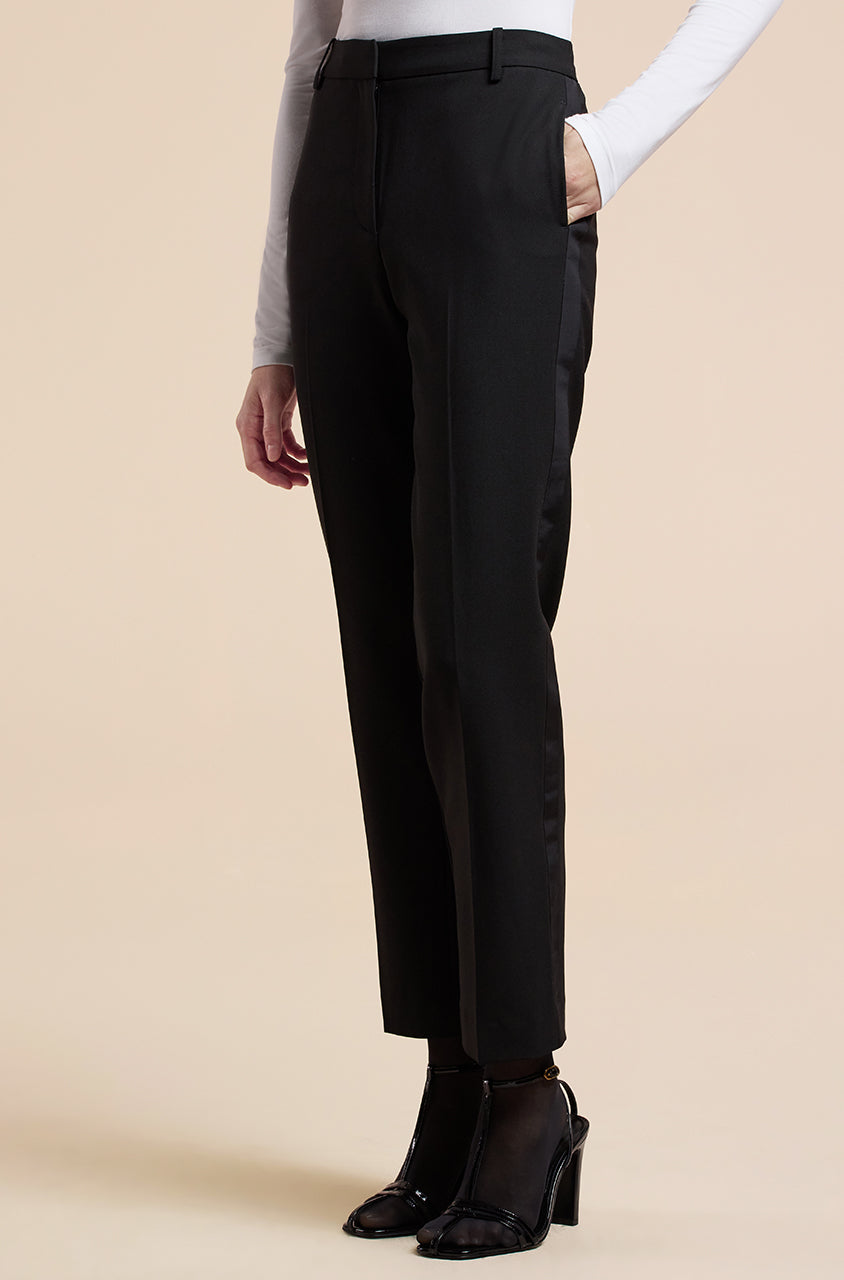 Black Cigarette Leg Pants Tuxedo Trouser in Black by Rebecca Taylor