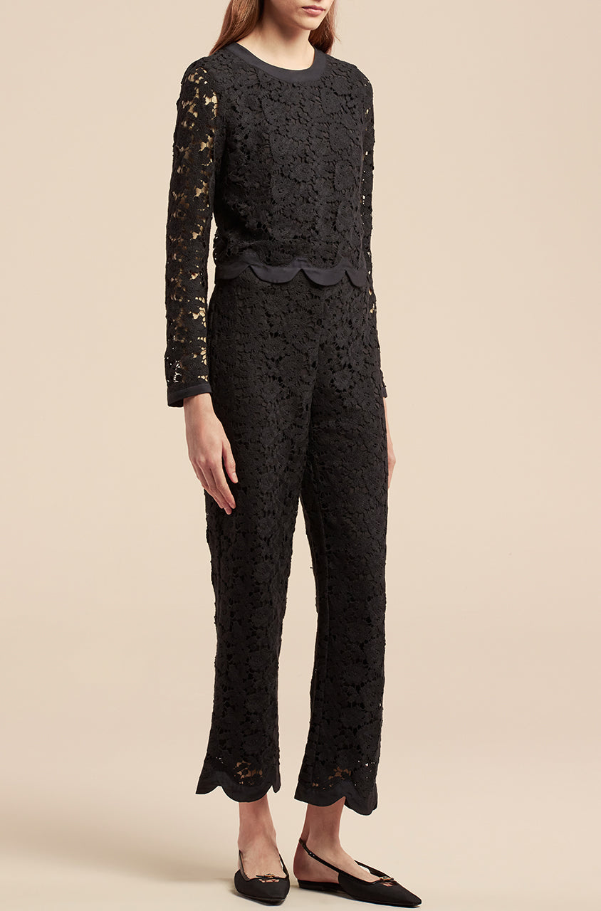 Lace Bow Top in Black by Rebecca Taylor