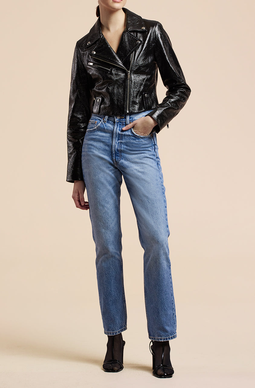 Patent Moto Jacket in Black by Rebecca Taylor