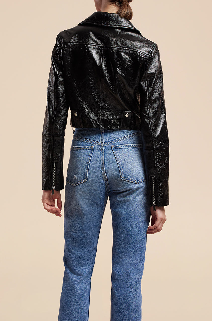 Patent Moto Jacket in Black by Rebecca Taylor