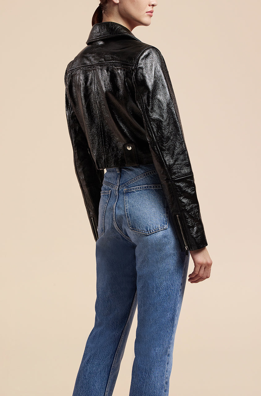 Patent Moto Jacket in Black by Rebecca Taylor