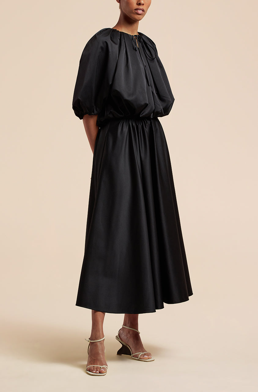 Black Circle Skirt Sateen Midi Skirt in Black by Rebecca Taylor