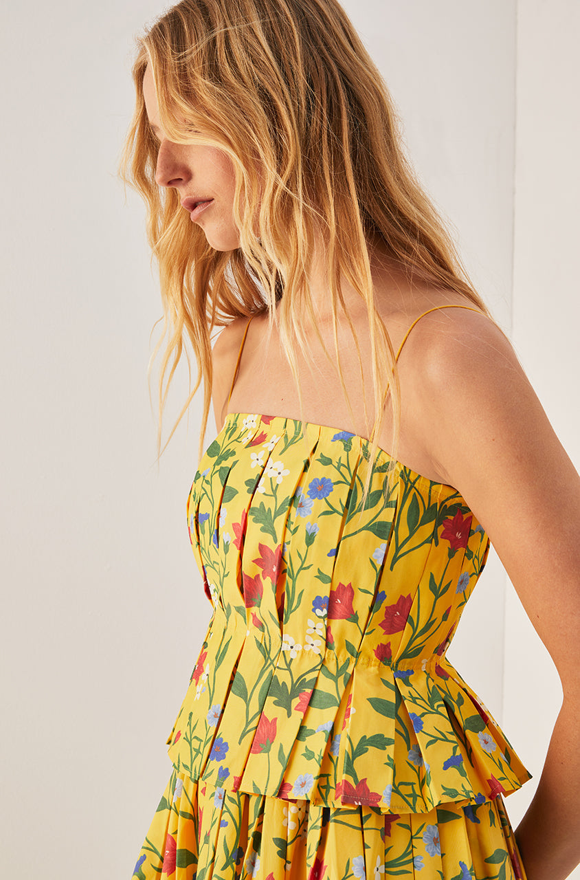 Botanica Fleur Pleated Tank in Dandelion by Rebecca Taylor