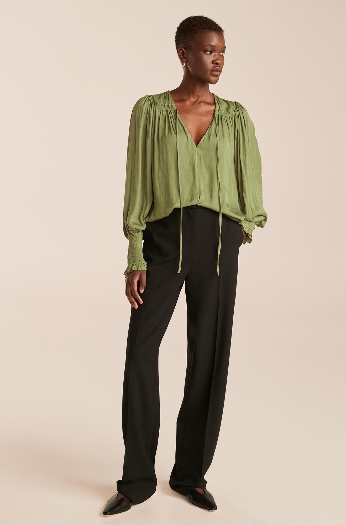 Sateen Tie Top in Matcha by Rebecca Taylor