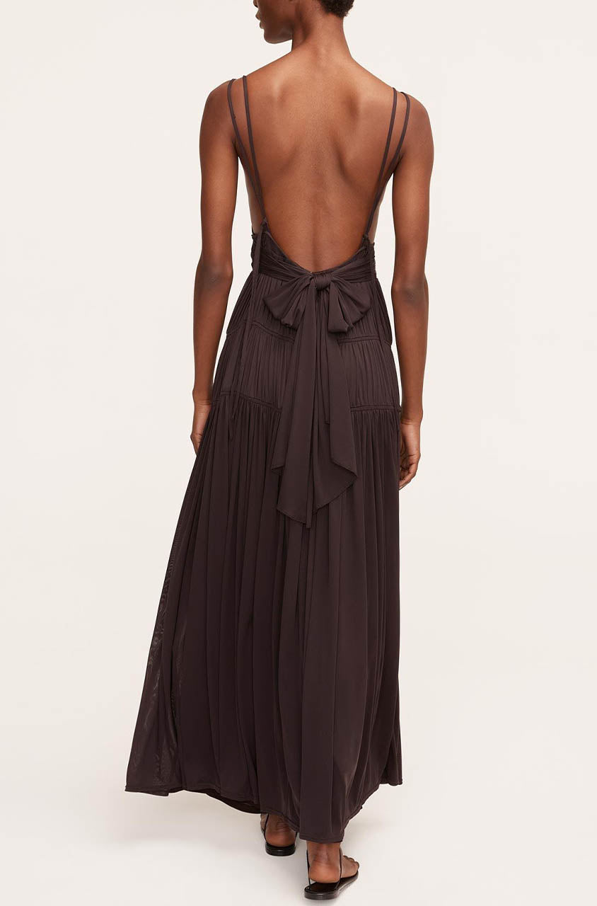  Ruched Mesh Maxi Dress in Walnut by Rebecca Taylor