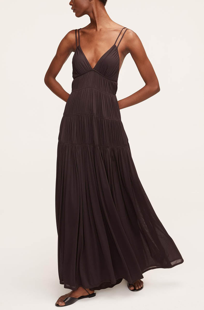  Ruched Mesh Maxi Dress in Walnut by Rebecca Taylor