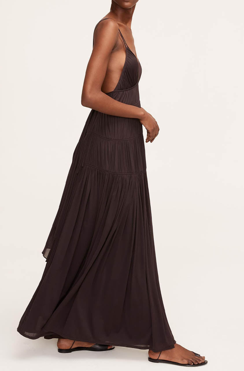  Ruched Mesh Maxi Dress in Walnut by Rebecca Taylor