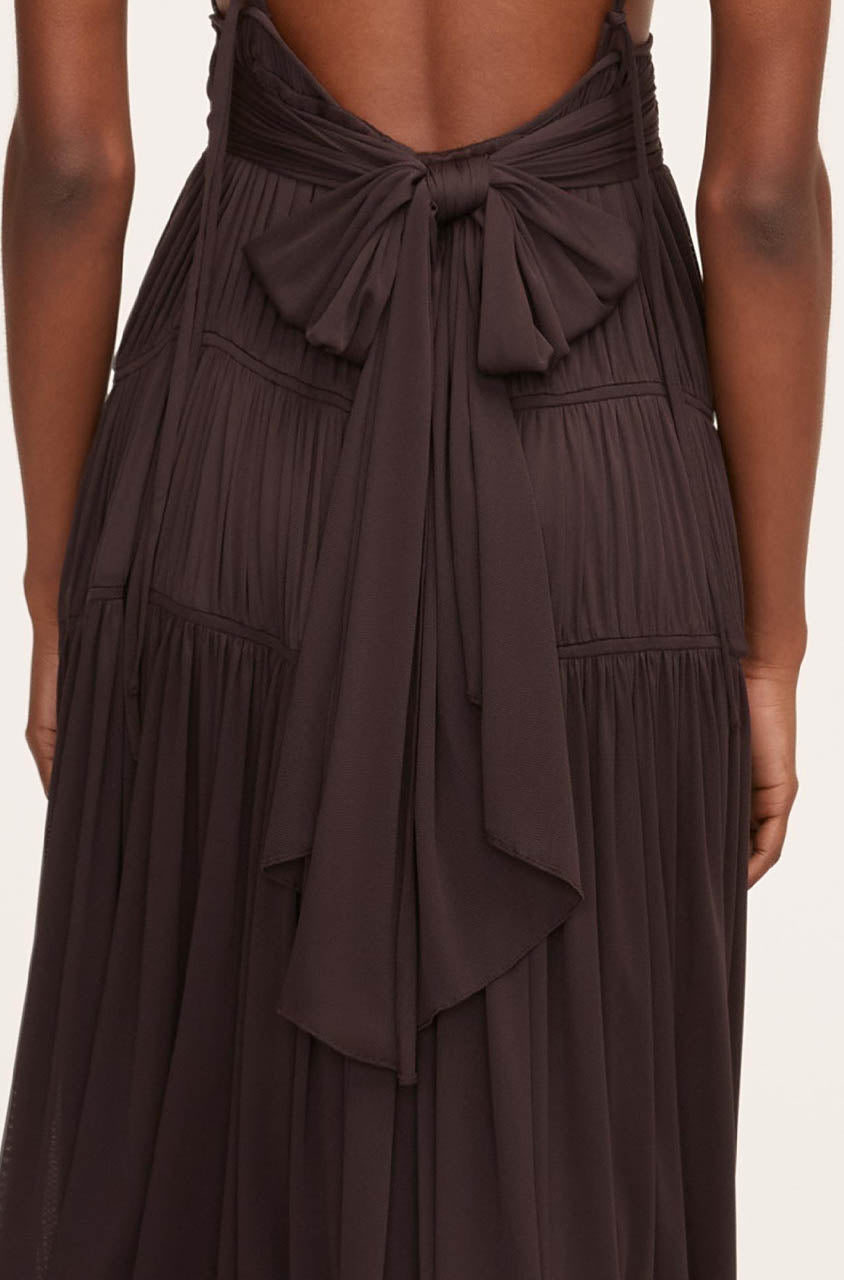  Ruched Mesh Maxi Dress in Walnut by Rebecca Taylor