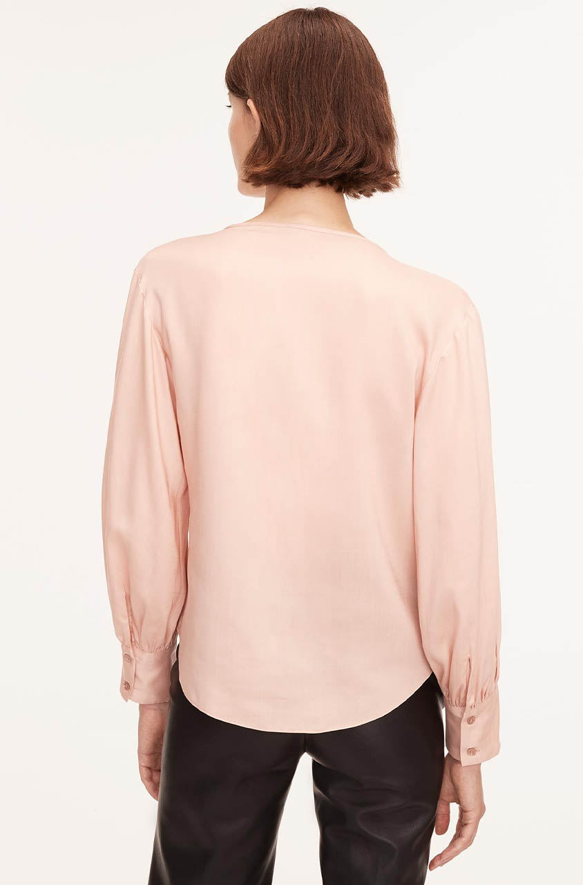 Rebecca Taylor Drawstring Long Sleeve Blouse in Blush