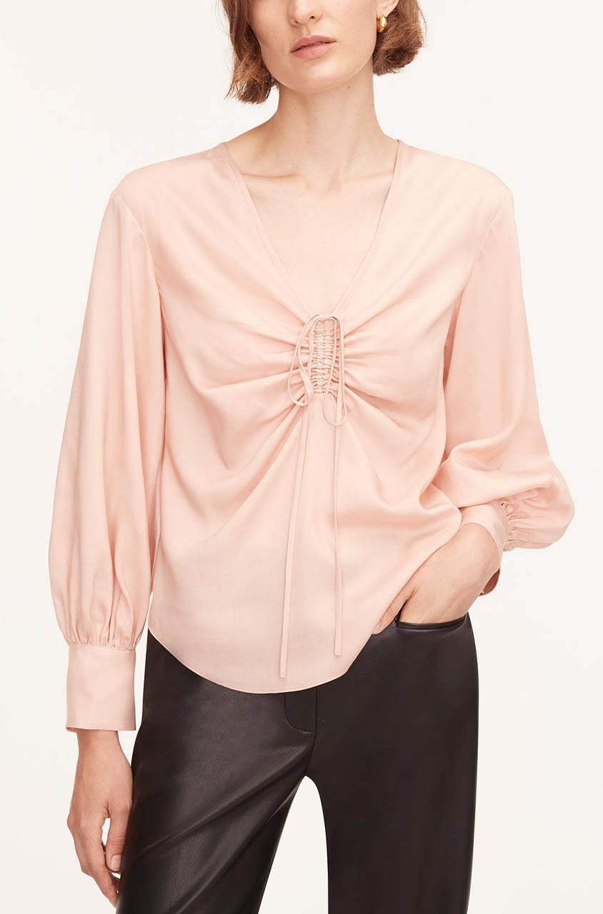 Rebecca Taylor Drawstring Long Sleeve Blouse in Blush