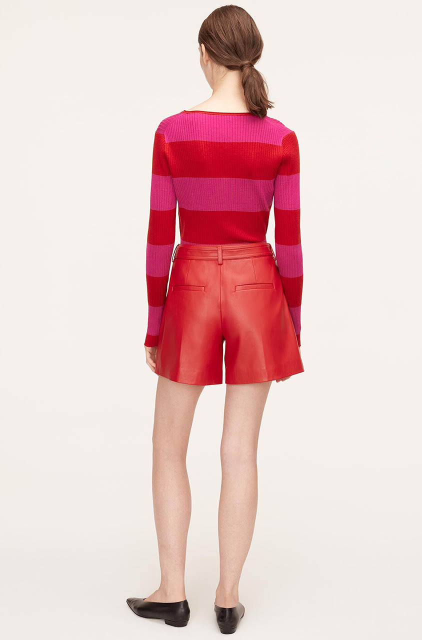 Rebecca Taylor Vegan Leather Belted Short in Crimson