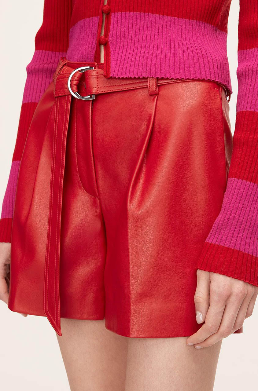 Rebecca Taylor Vegan Leather Belted Short in Crimson