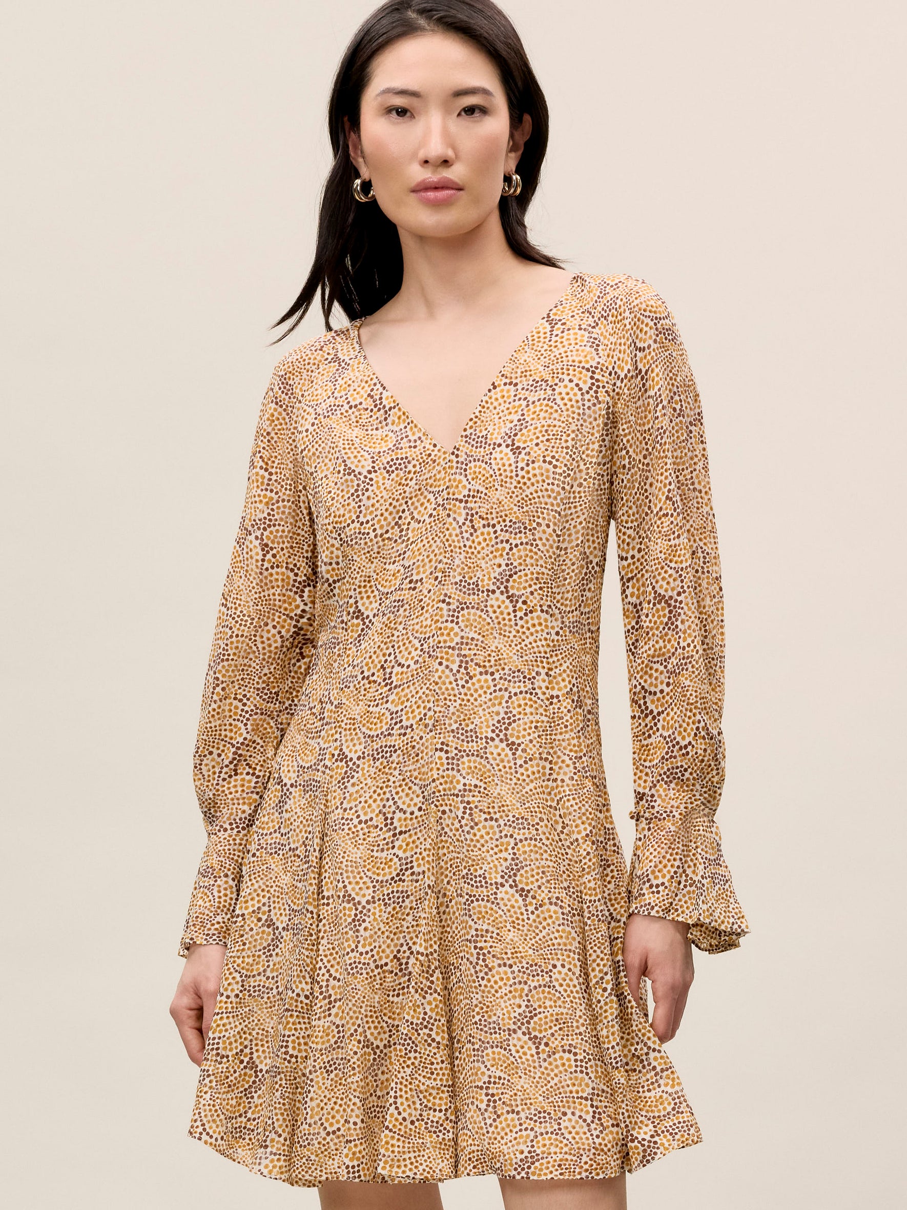 Silk Burnout Check Godet Dress