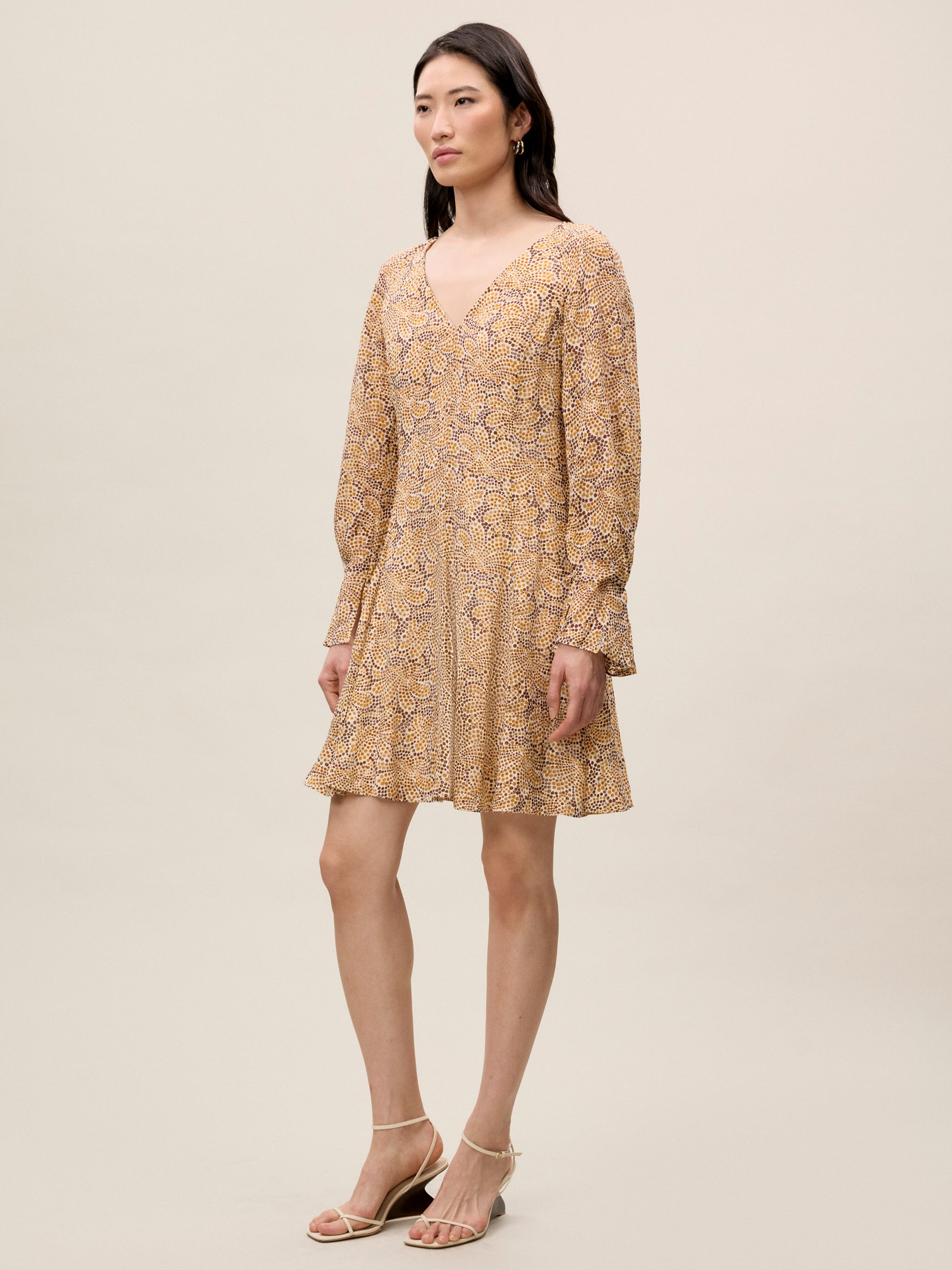 Silk Burnout Check Godet Dress