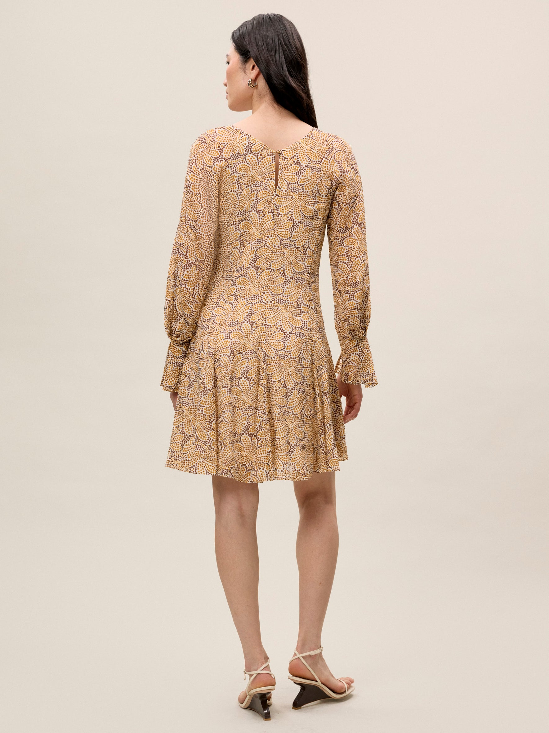 Silk Burnout Check Godet Dress
