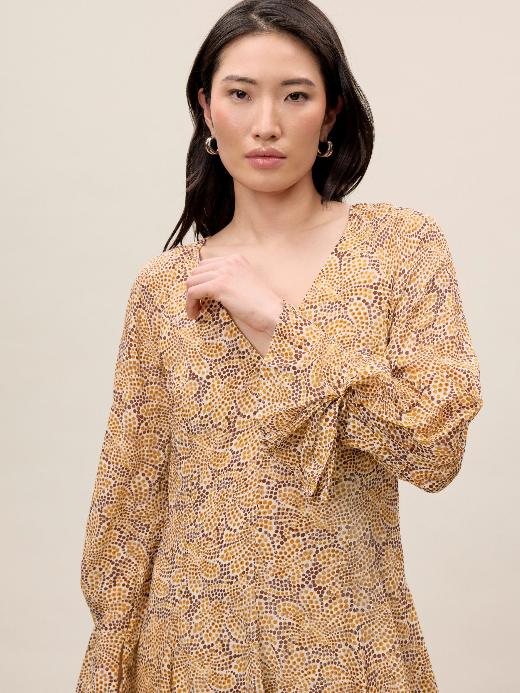 Silk Burnout Check Godet Dress