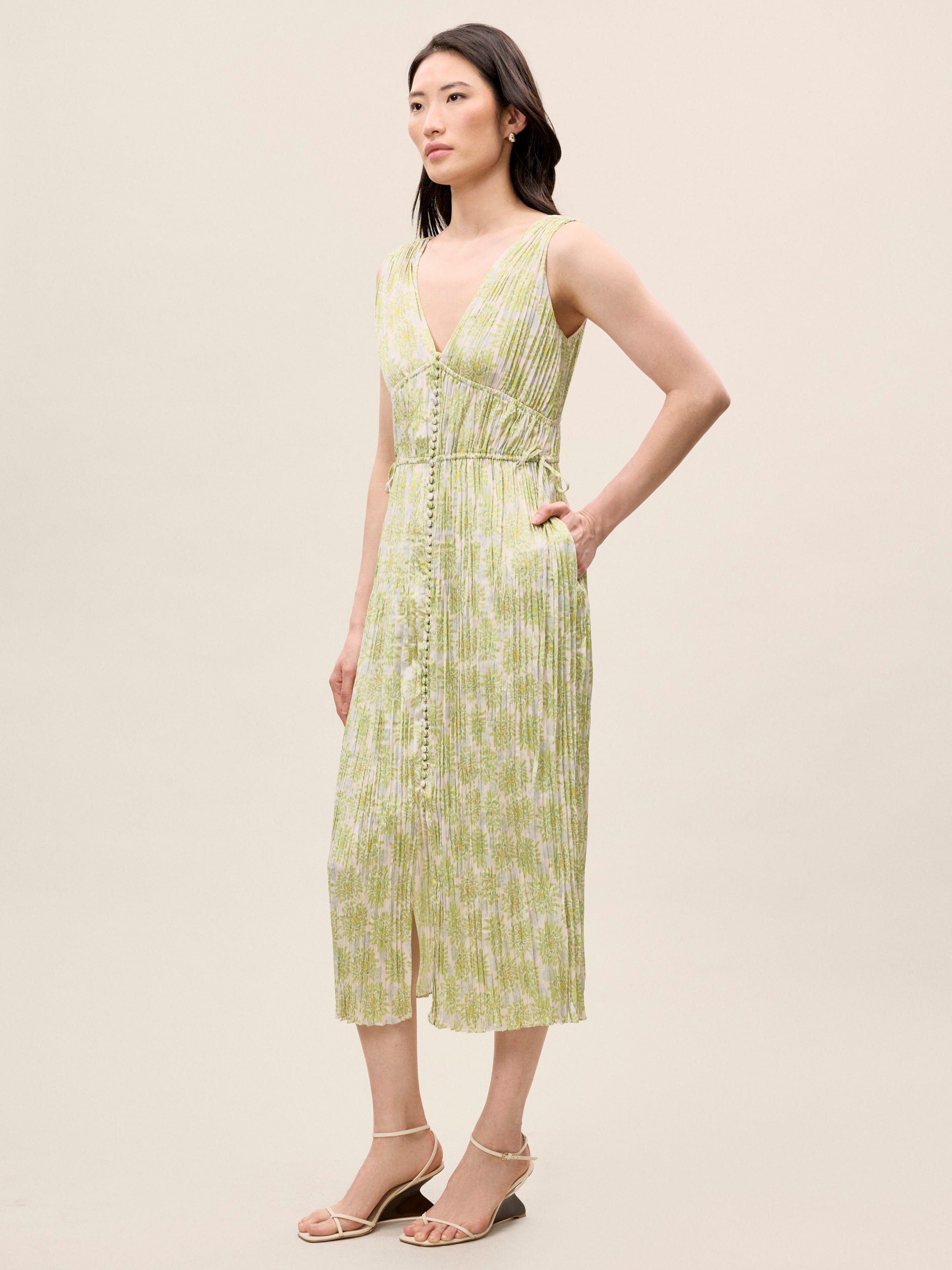  Mini Astera Fleur Button Front Dress in Mini Astera Fleur Chartreuse Combo by Rebecca Taylor