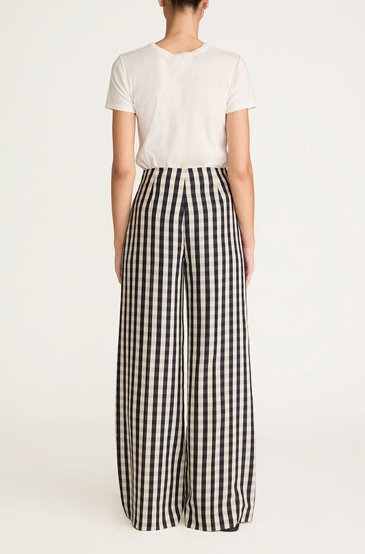 Gingham Twill High Waist Trouser