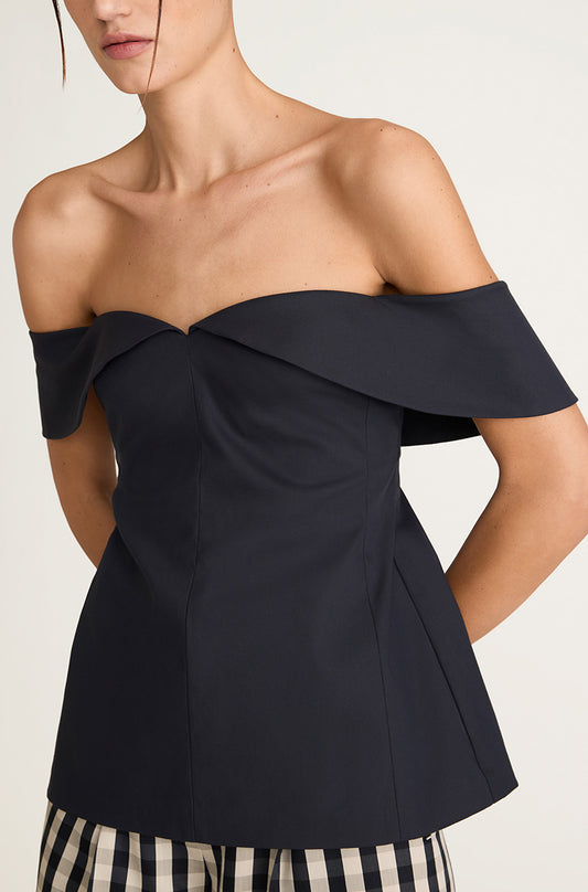 Cotton Sateen Draped Shoulder Top