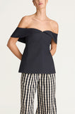 Cotton Sateen Draped Shoulder Top