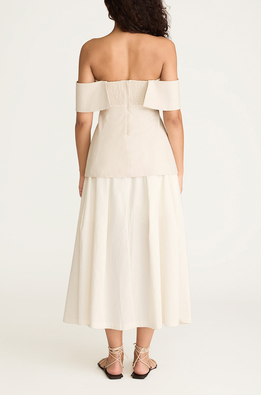 Cotton Sateen Draped Shoulder Top