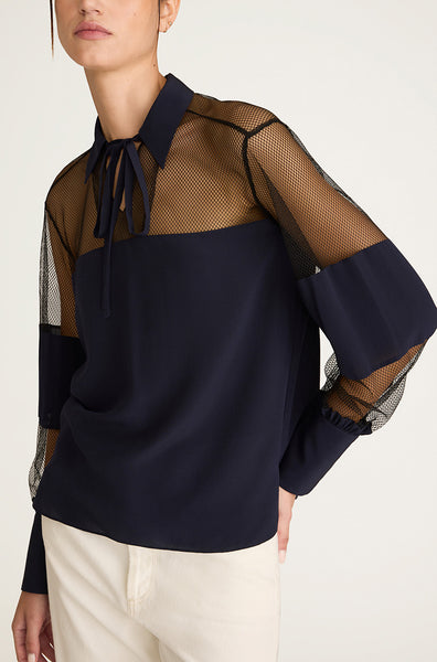 Midnight Combo Crepe de Chine and Lace Popover Blouse