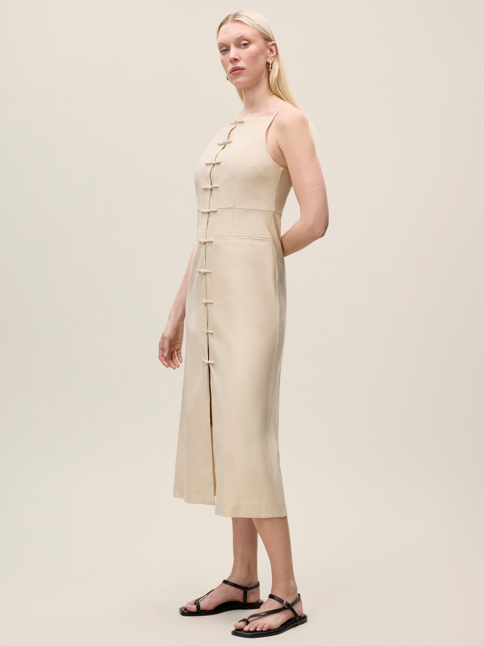  Beatrice Stretch Linen Dress in Sand by Rebecca Taylor