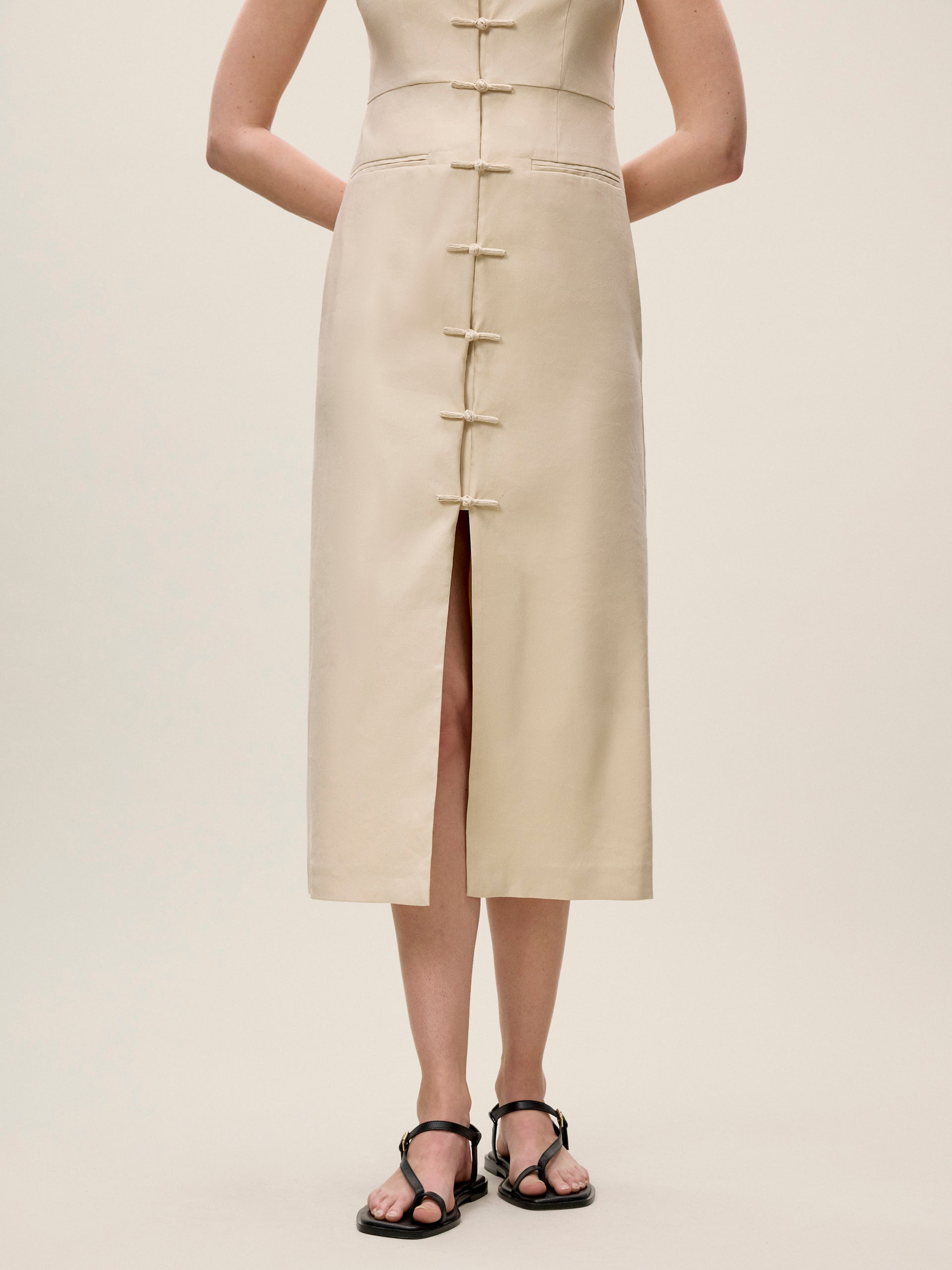  Beatrice Stretch Linen Dress in Sand by Rebecca Taylor