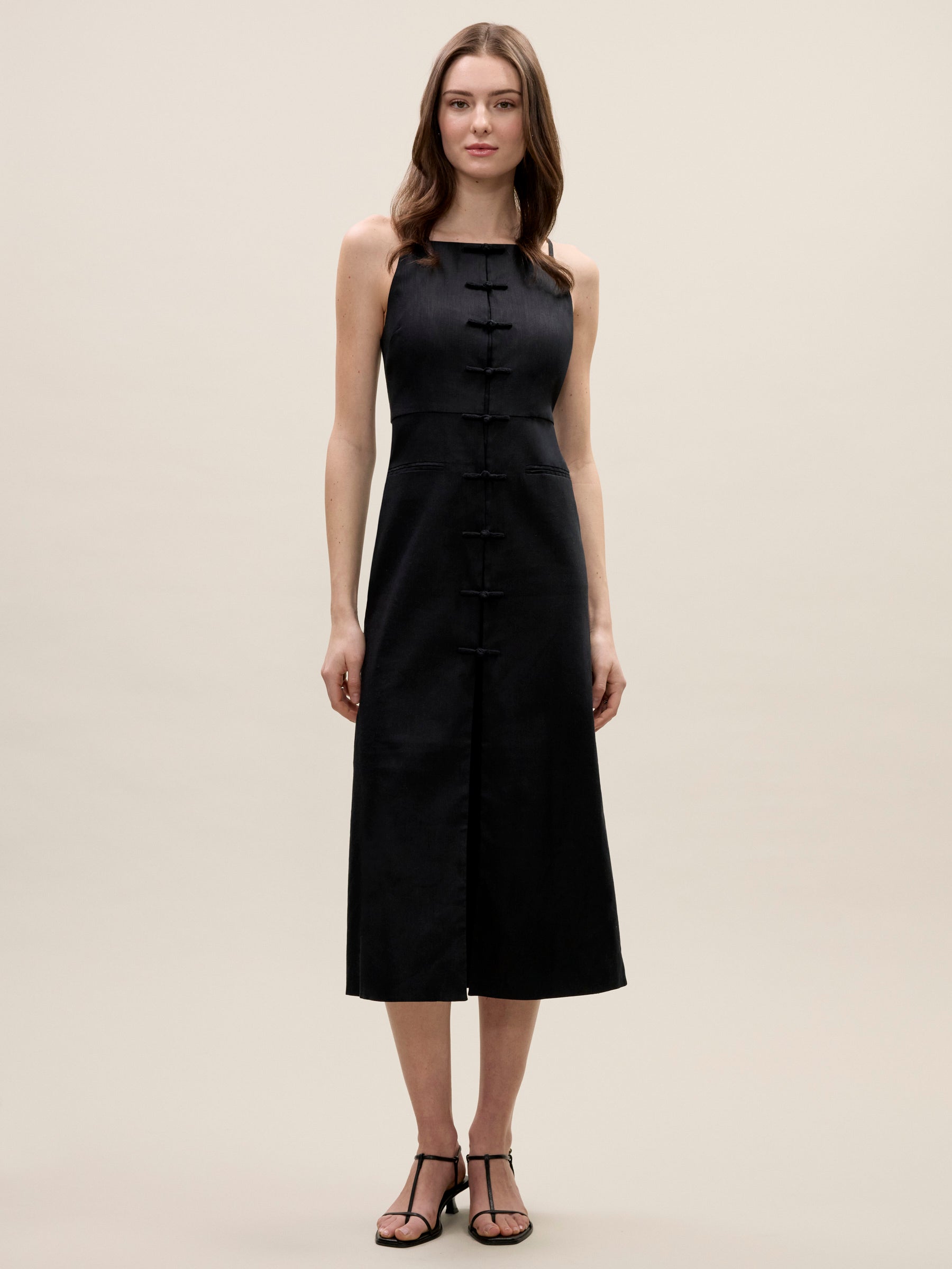  Beatrice Stretch Linen Dress in Black by Rebecca Taylor