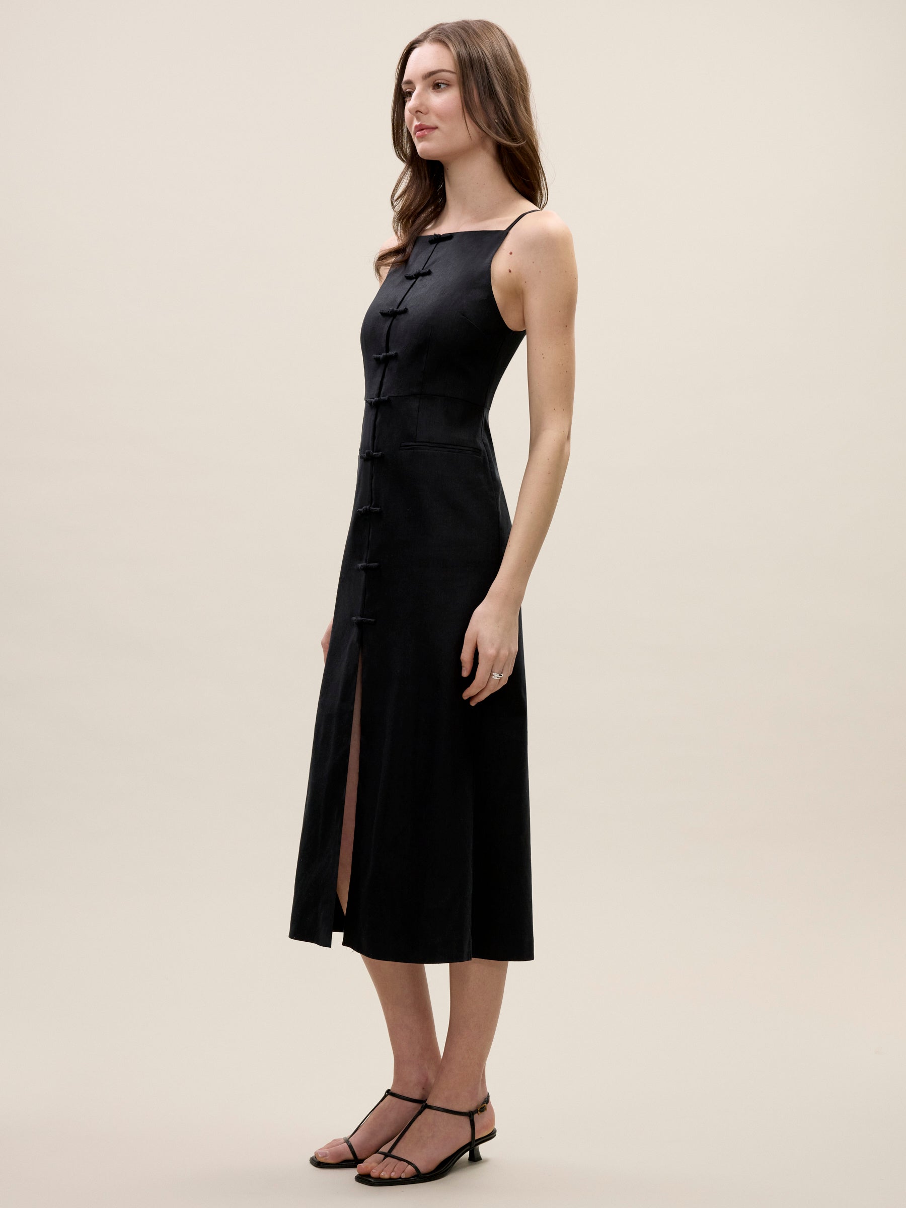  Beatrice Stretch Linen Dress in Black by Rebecca Taylor